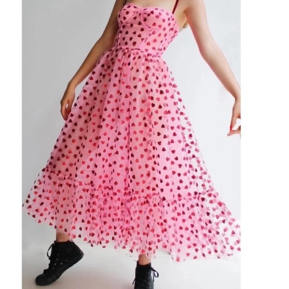 Betsey Johnson Pink Polka Dot Midi Dress - Picture 2 of 10